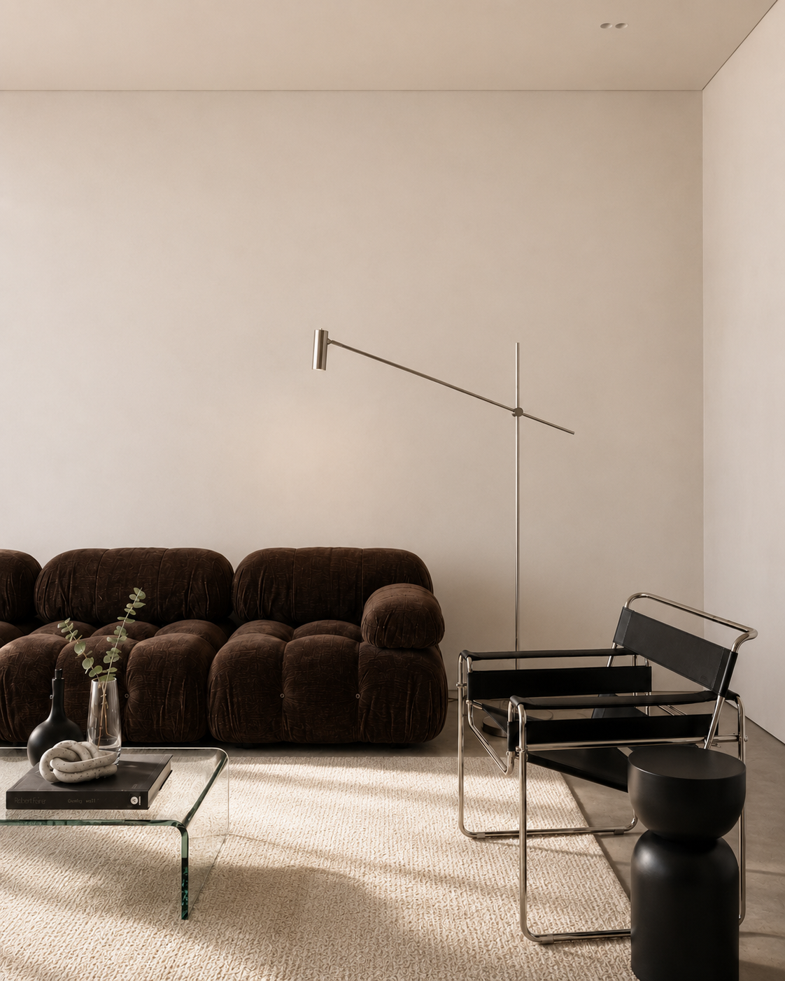 Warm minimalist interior with natural oak and plaster finishes, FORMA studio project